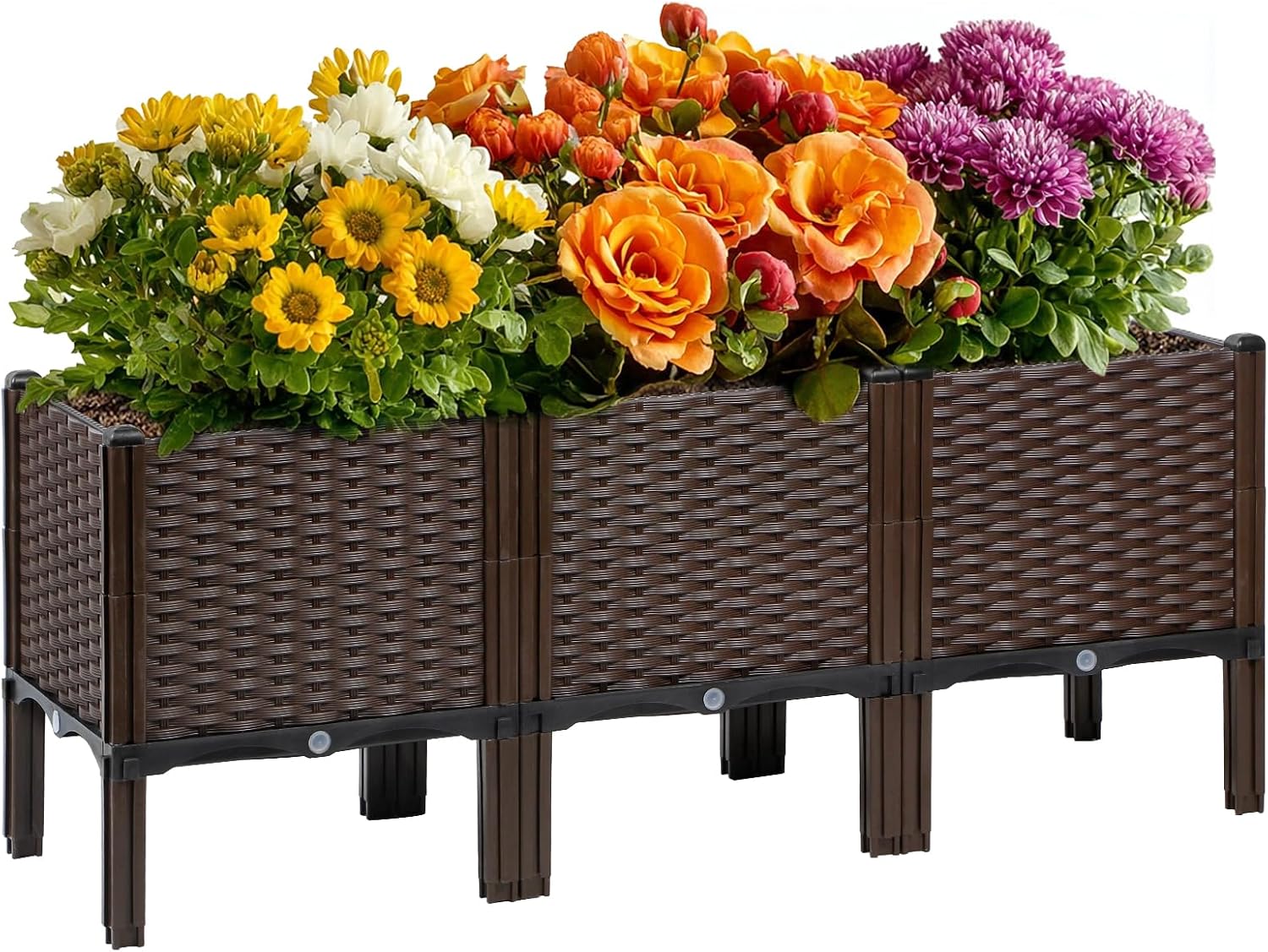 Self-Watering Planter - 야외 정원용 라탄 화분, 내추럴 색상,