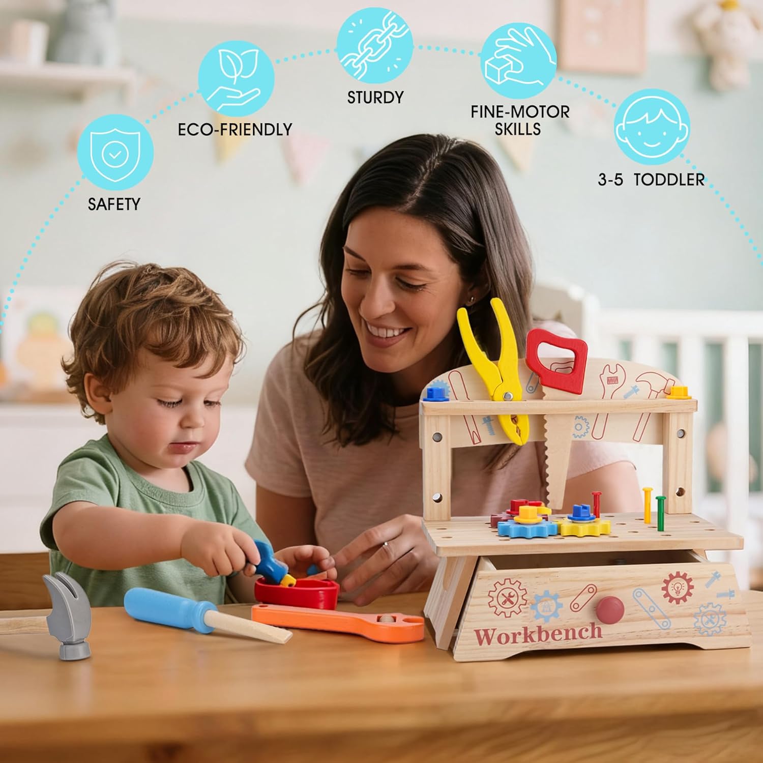 어린이용 나무 공구 벤치, 몬테소리 교육용 역할 놀이  - Gardening Tools Toddler 리뷰 및 가격
