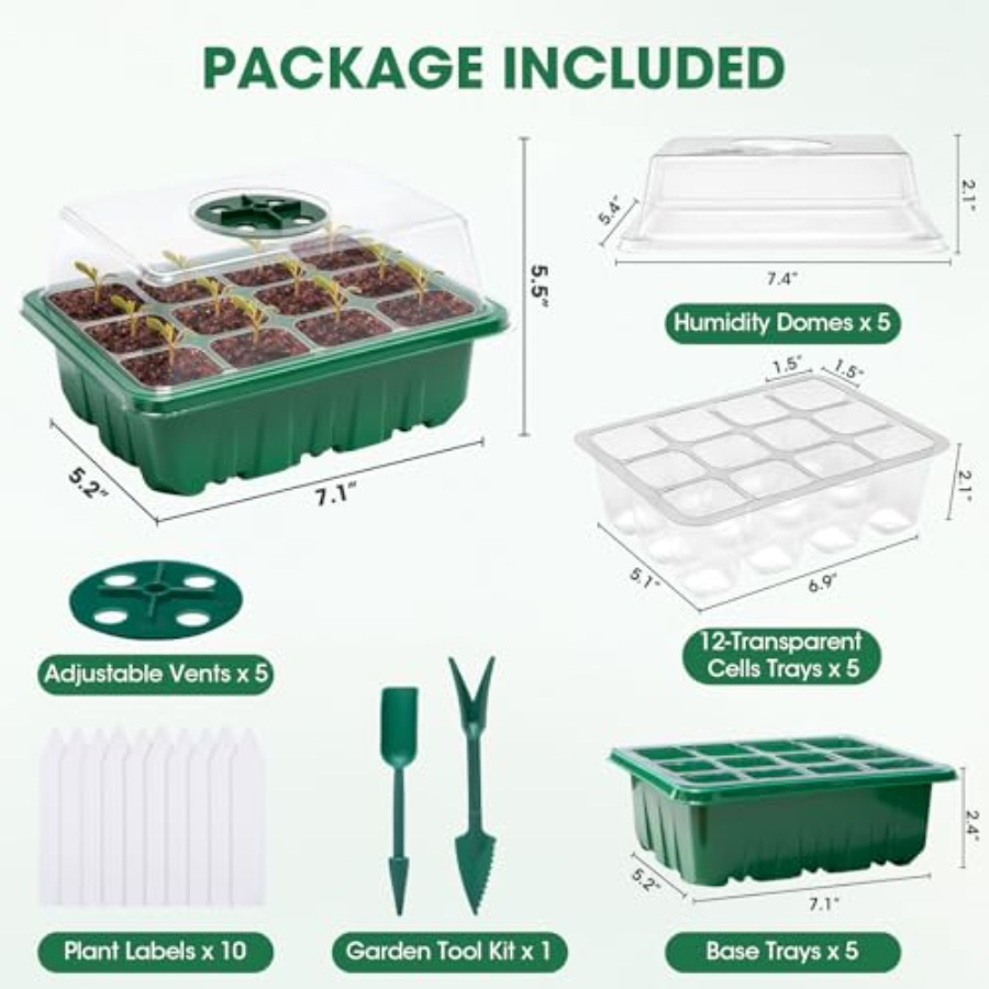 습도 돔이 있는 5팩 씨앗 발아 트레이, 투명 배수구가 - Seed Starter Trays 리뷰 및 가격