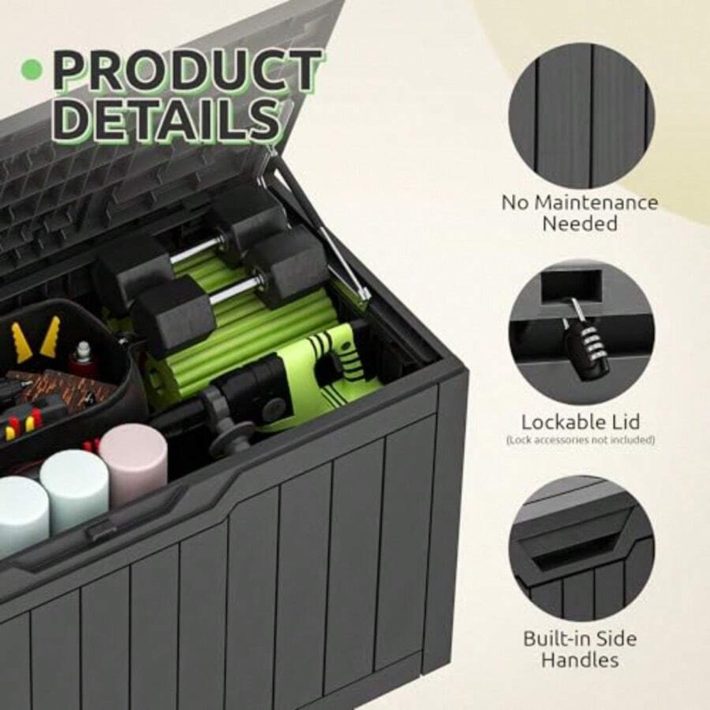 80갤런 방수 데크 박스, 잠금 가능 레진 야외 보관함 - Gardening Tools Box 리뷰 및 가격